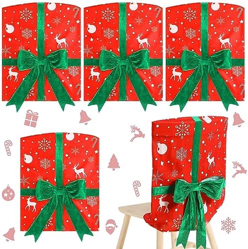 Funda De Silla Navideña Lavable - Diseño Santa, Reno Y Muñeco De Nieve, 54x48 Cm, Mezcla De Lino