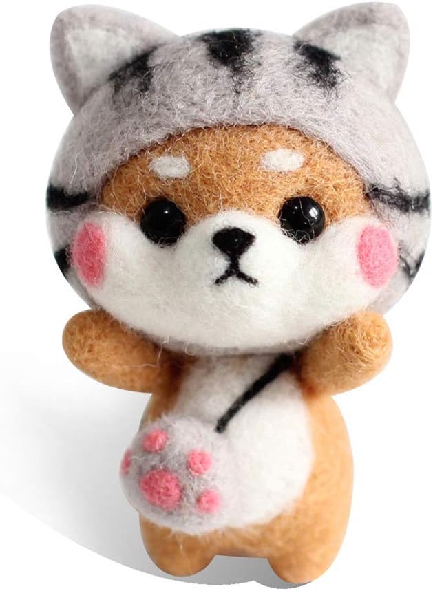 HacloserWool Felting Kit Tool Supplies, Cat Doll, DIY Handmade Craft Needle Felting Material Bag