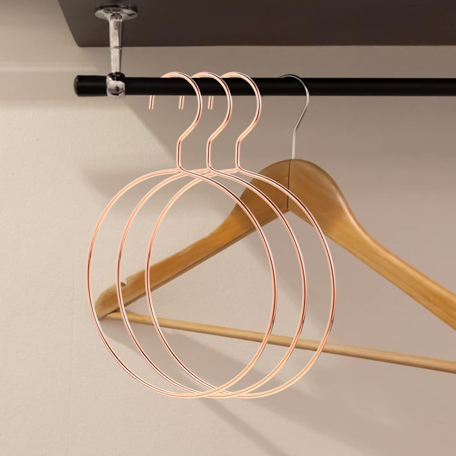 12 pcs for Scarf Shawls Storage Wrap Clothes Hangers Storing Metal Organization Accessories Scarves Clo Golden Round Rings Nordic Style Jewelry Multi-Functional Organizer Hooks(Rose Goldx2pcs