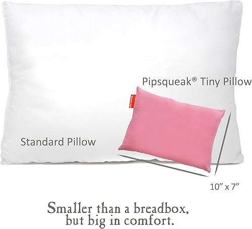 Miniatura 4 de Pipsqueak Pequeña  Pequeña  Mini almohada con etiqueta de nombre, 11 x 7 x 2.5 pulgadas, lavable a máquina, almohada blanca con funda rosa