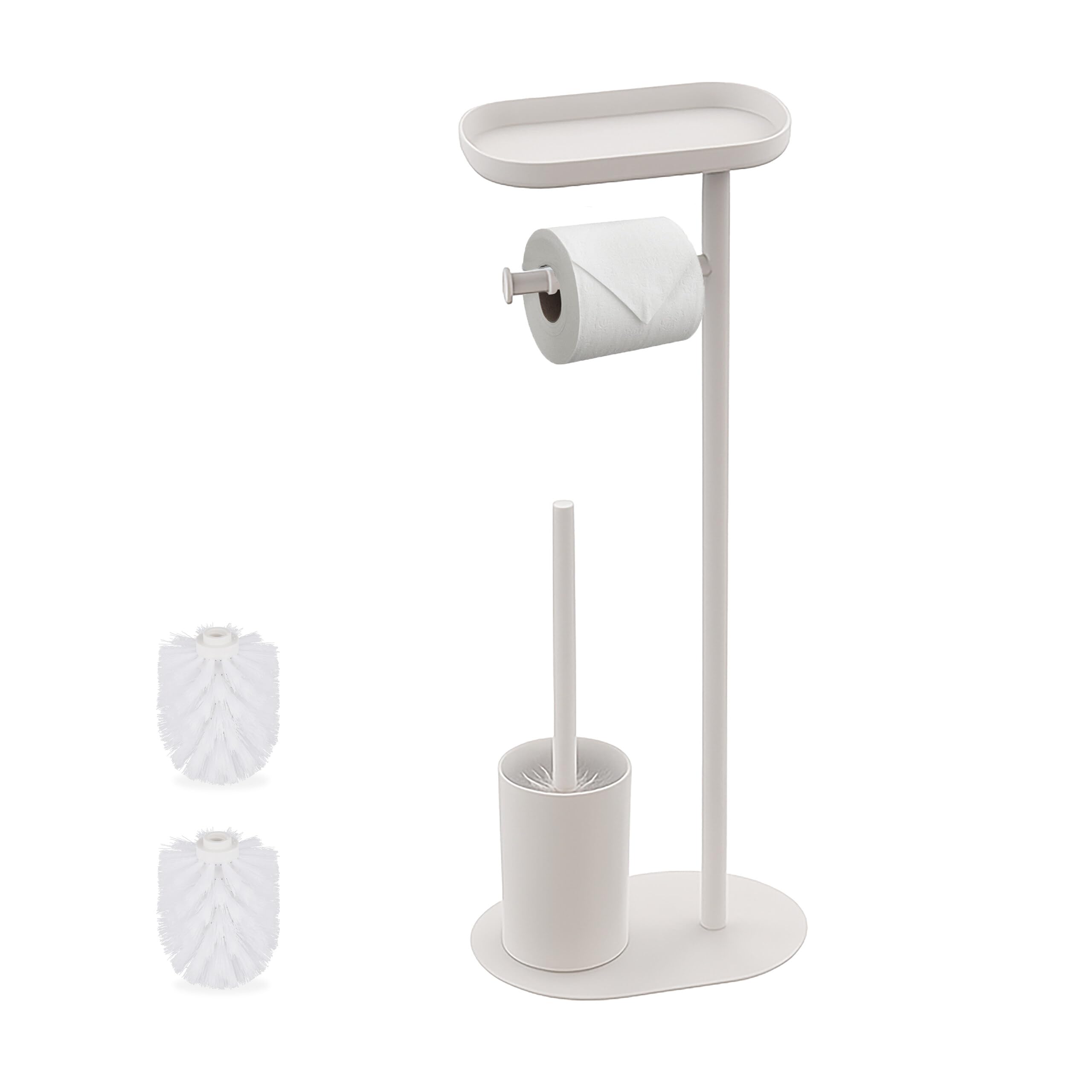 Serviteur WC compact de 67 cm avec deux têtes de rechange pour balayette