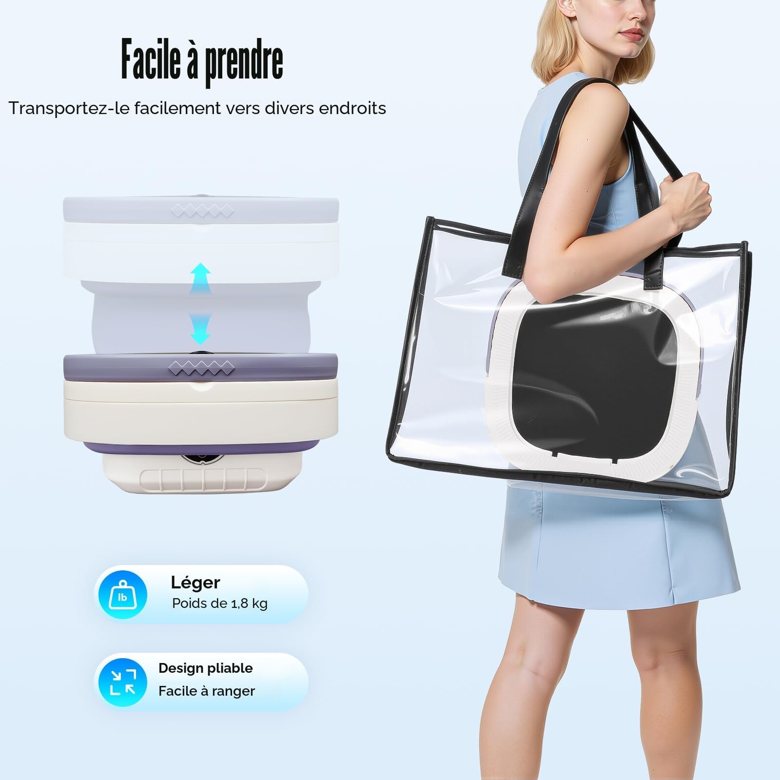 Mini Machine à Laver Portable avec Essorage Capacité 12L de Linge Mini Lave Linge Pliable pour Laver Vêtements de Bébé, Sous-vêtements Chaussettes pour Appartements, Dortoirs, Caravanes, Hôtels