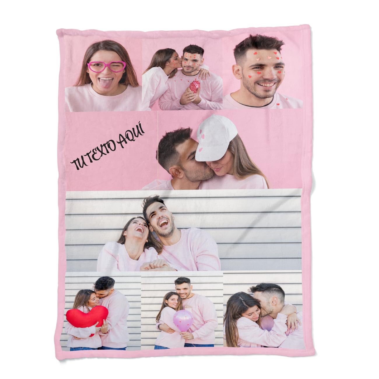 Manta Personalizada con Foto y Texto. Manta Collage. Manta sofá y Cama. Regalo Original de Navidad, cumpleaños, Aniversarios, San Valentín, papá, mamá, Regalo para Parejas. (8 Fotos, 105x75)
