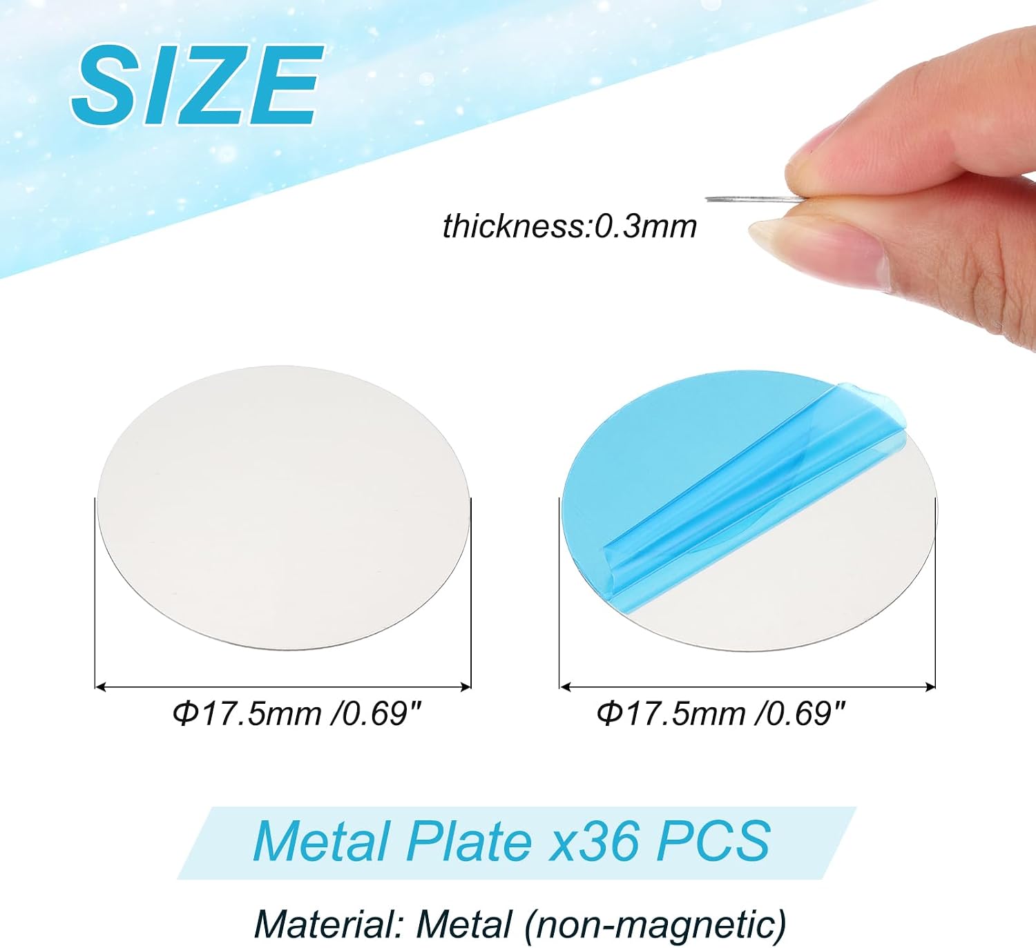 PATIKIL 17.5mm Metal Plate for Phone Magnet, 36pcs Round Adhesive Metal Plate Replacement Stickers for Magnetic Car Mount Holder Phone Case Wall, Silver Tone