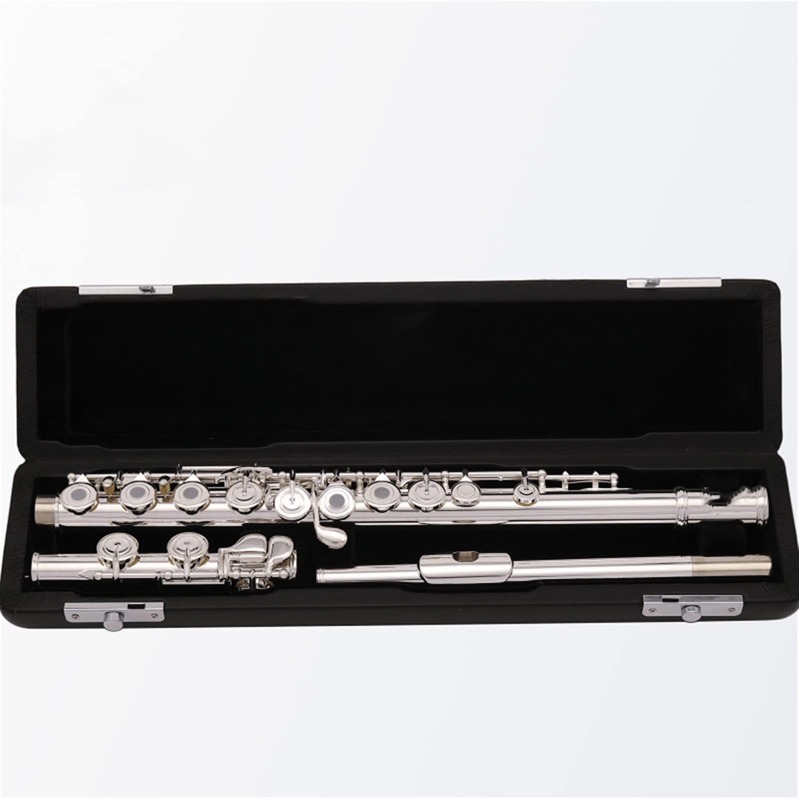 ZUZU Flauta Plateada Plateada 16 Llaves Abiertas Agujeros C Pies Italianos Almohadillas con Estuche Kit Flauta