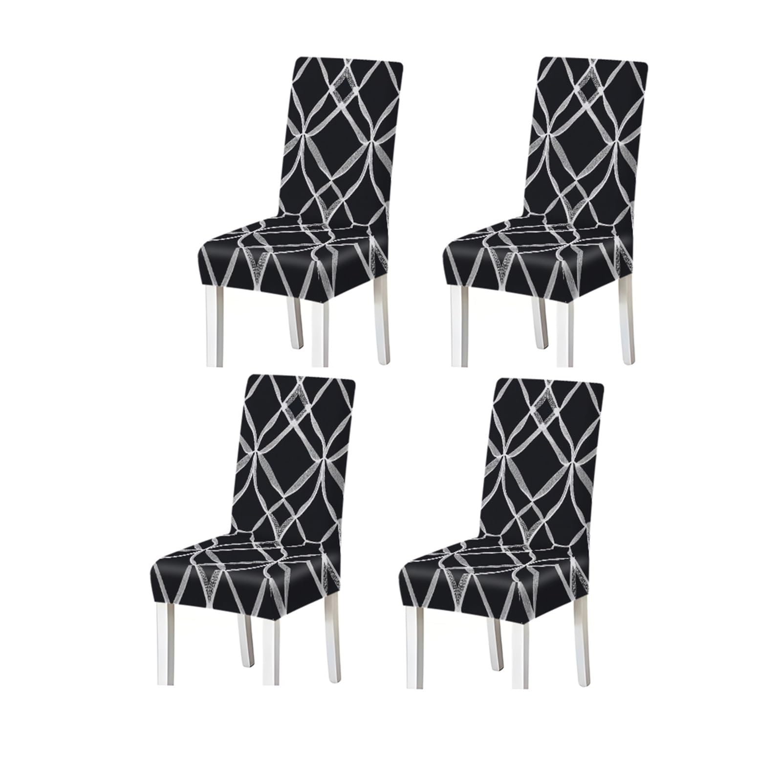 BOSUYBN Black White Geometric Lattice Pattern Print Dining Chair Covers Set Of 2/4/6, Stretch Slipcovers For Kitchen Dining Room Furniture Protectors for Home Dining Room(4PCSChair cover)