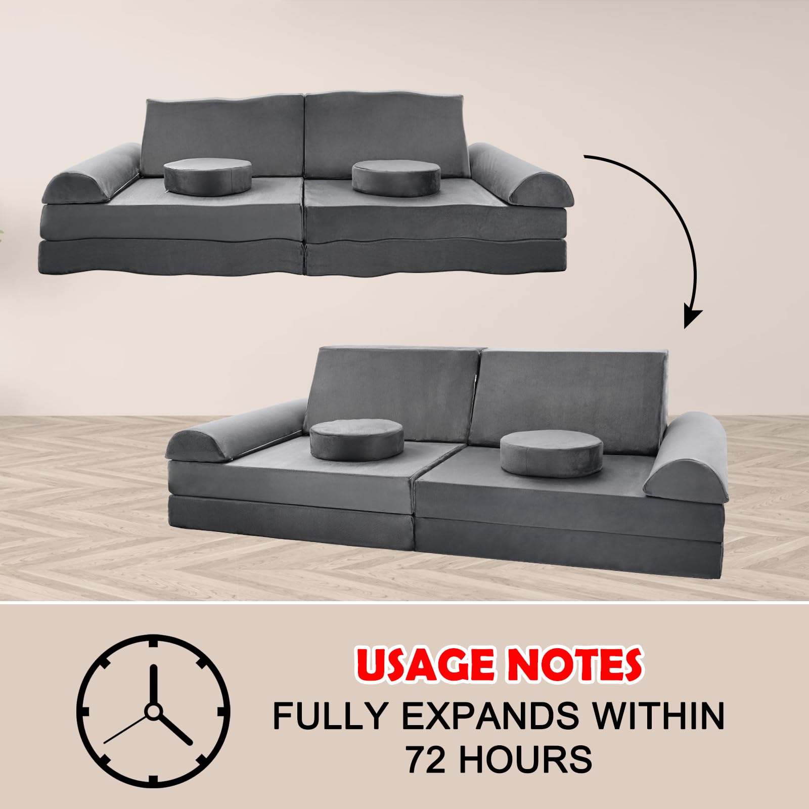 Spielsofa für Kinder,Kindersofa aus 10 Schaumstoff Bausteine, Flexibel Kombinierbare Kinder Couch Modulares Spielsofa zum Spielen, Kreativsein, Schlafen(120CM)