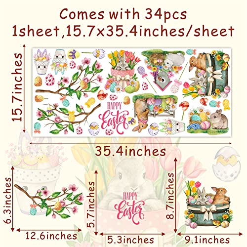 Happy Easter Wall Stickers Bunny Rabbit Wall Decals Peel And Stick Wall Art Decal Easter Egg Wall Decal Spring Flower Tree Branch Window Clings For Kids Room Nursery Living Room Kitchen Decor Gifts #TOP3