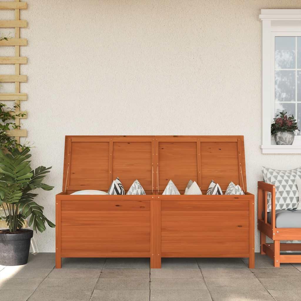 Jardinera marrón, 150 x 50 x 56,5 cm, madera maciza de pino con tapa, caja de almacenamiento, caja de jardín para terraza, balcón