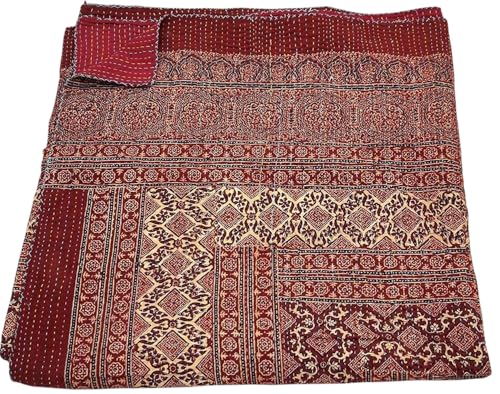 Arprani Trapunta in cotone fatta a mano, coperta patchwork leggera reversibile, morbida e traspirante per tutte le stagioni per letto e divano