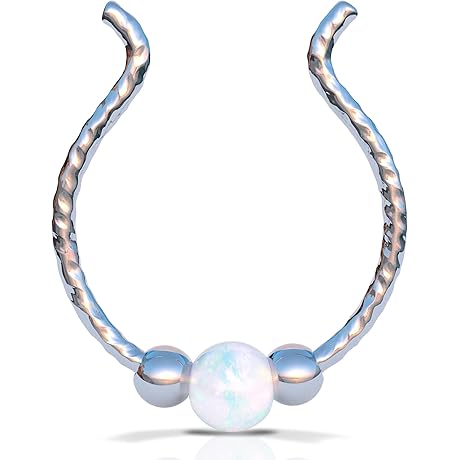 Sterling Silver White Opal Fake Septum Ring - Painless and Affordable Alternative to Piercing