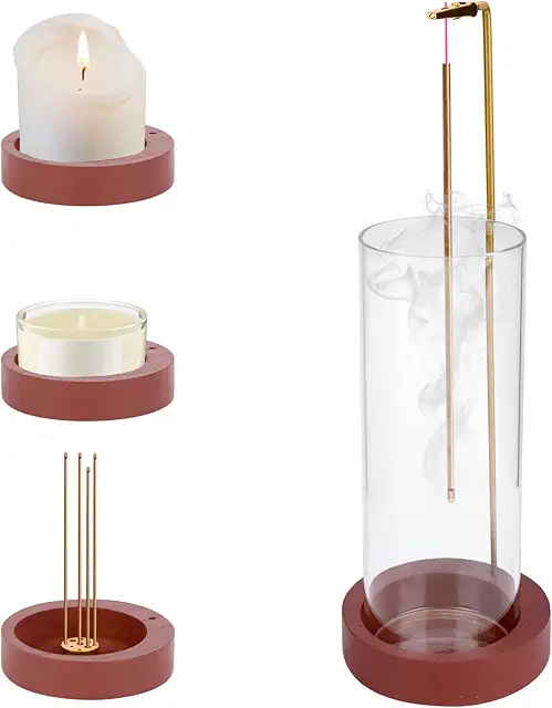 Porte Encens en Verre avec Base en Bois - Brûleur d'Encens Pratique pour Méditation et Décoration