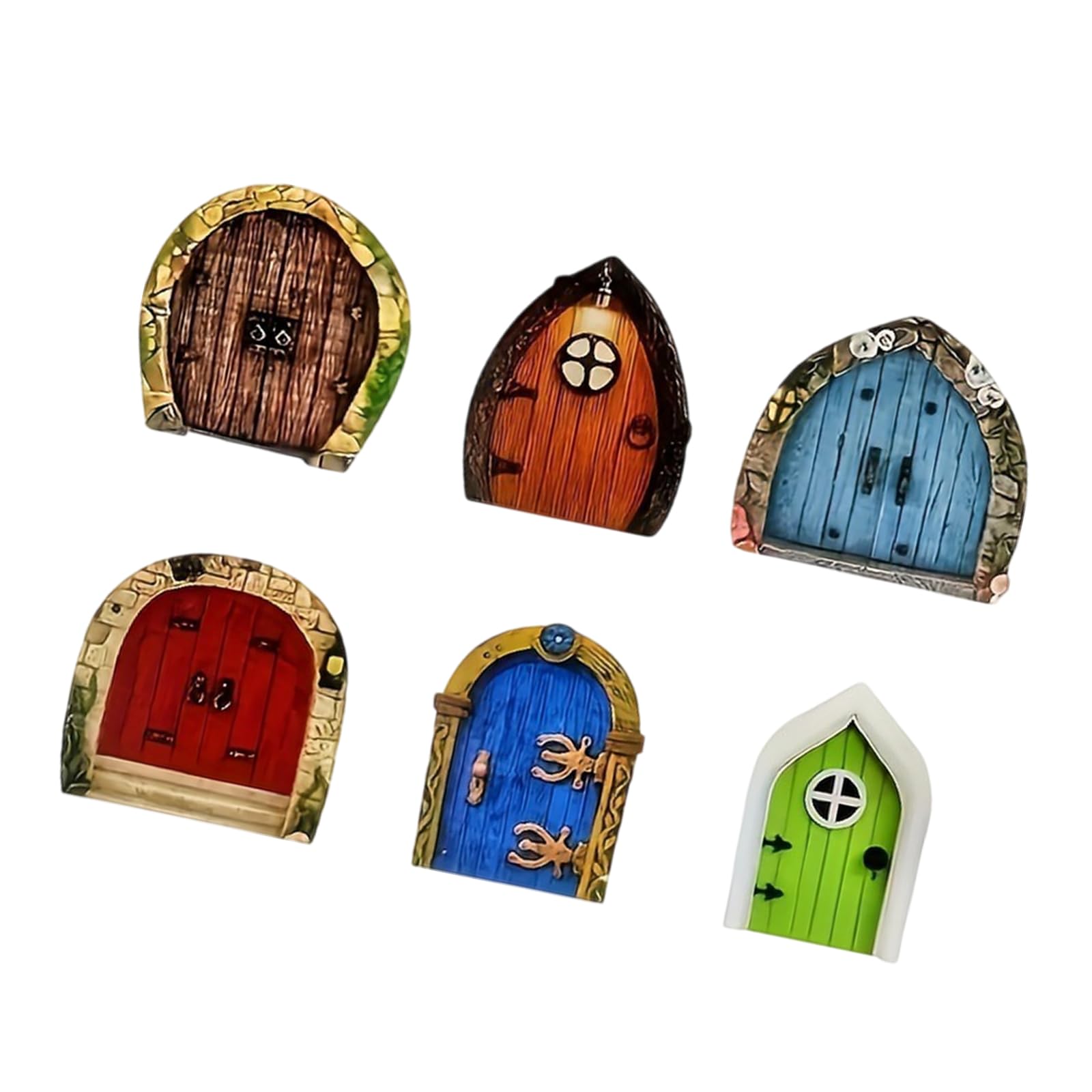 Greabuy 6Pcs Fairy Door Garden Accessories Miniature Yard Ornaments Tree Decoration Tree House Accessories Creative Display Wall