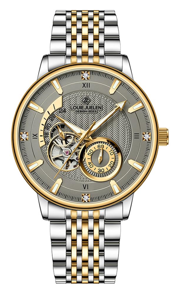 BESTKANG Herren vollautomatische mechanische Skelettierte Tourbillon wasserdichte Edelstahl Multifunktionsuhr