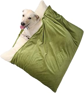 Cama para Perro con Manta, Cama Cuadrada para Perros, Saco de Dormir para Perros y Gatos, Cama para Perros Lavable con Funda Extraíble para Mascotas Pequeñas y Medianas (Color : Verde, Tamaño : 50x4
