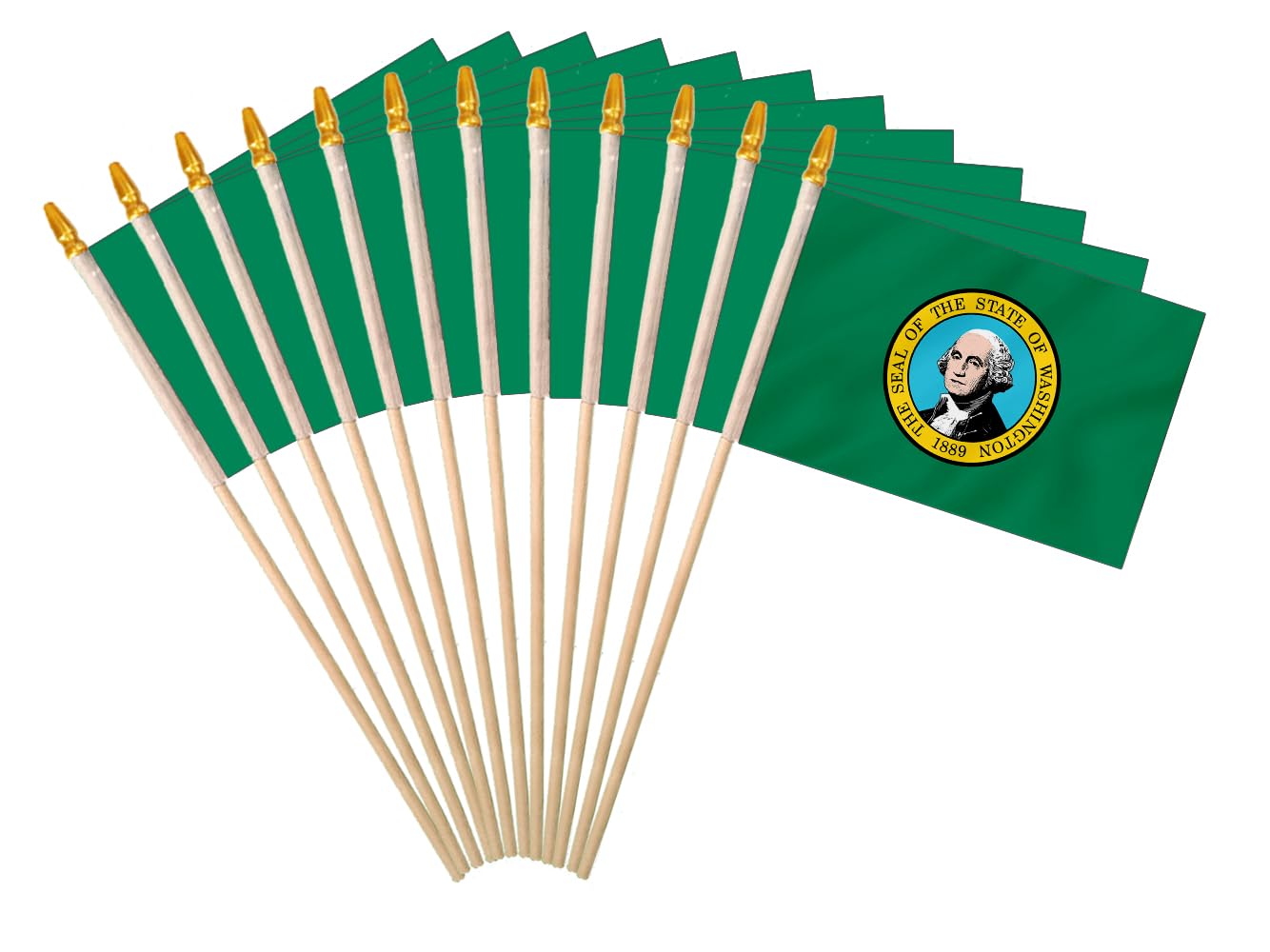 Washington State Handheld Stick Flag 4x6 Inch 12 Pack Small Mini WA Flag On Wooden Stick For Patriotic Festival Events Party Decoration (WA, 4X6 In)