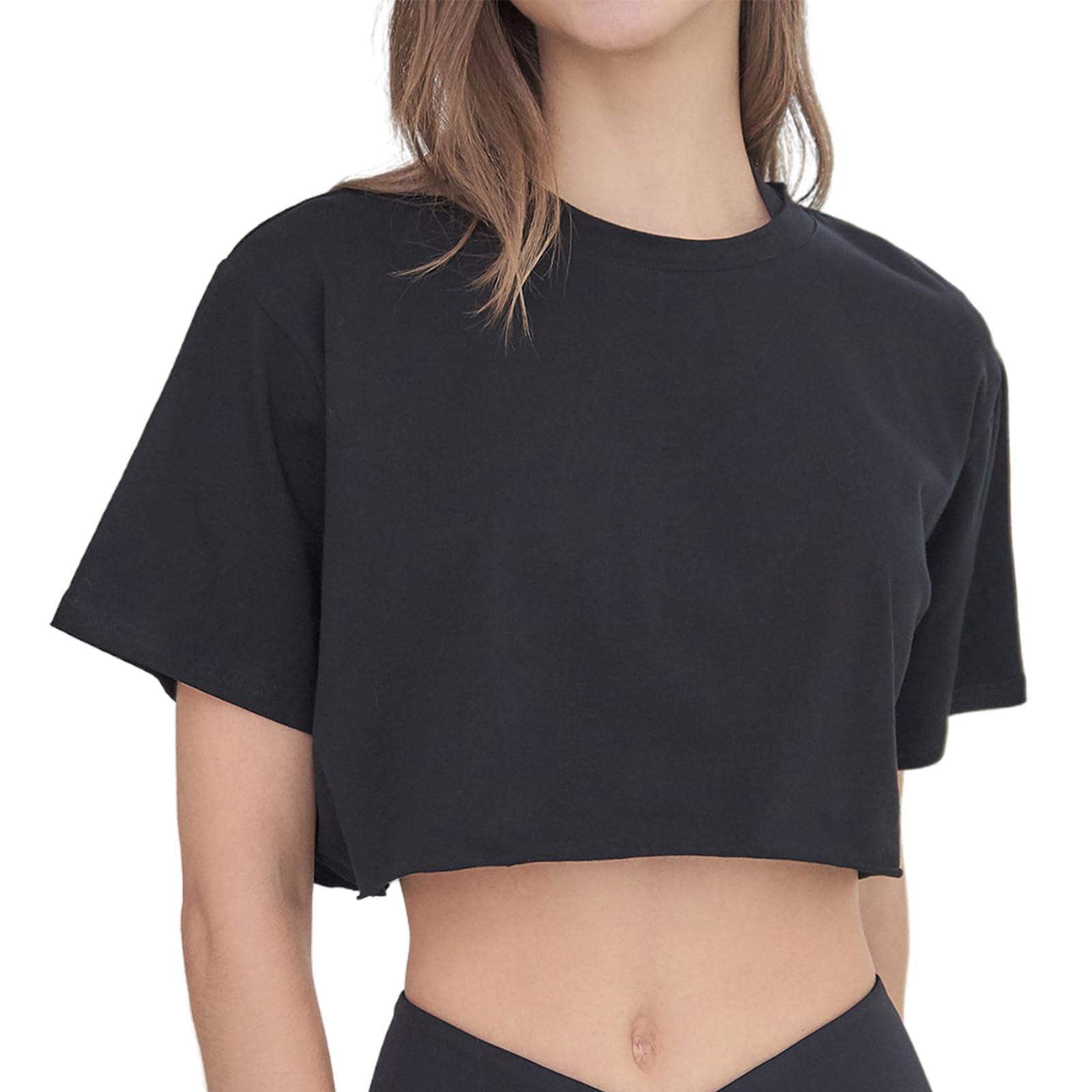 Damskie Sportowe Topy Slim Fit PrzycięTe Topy Do Jogi T Shirt Cover Ups,Black,M