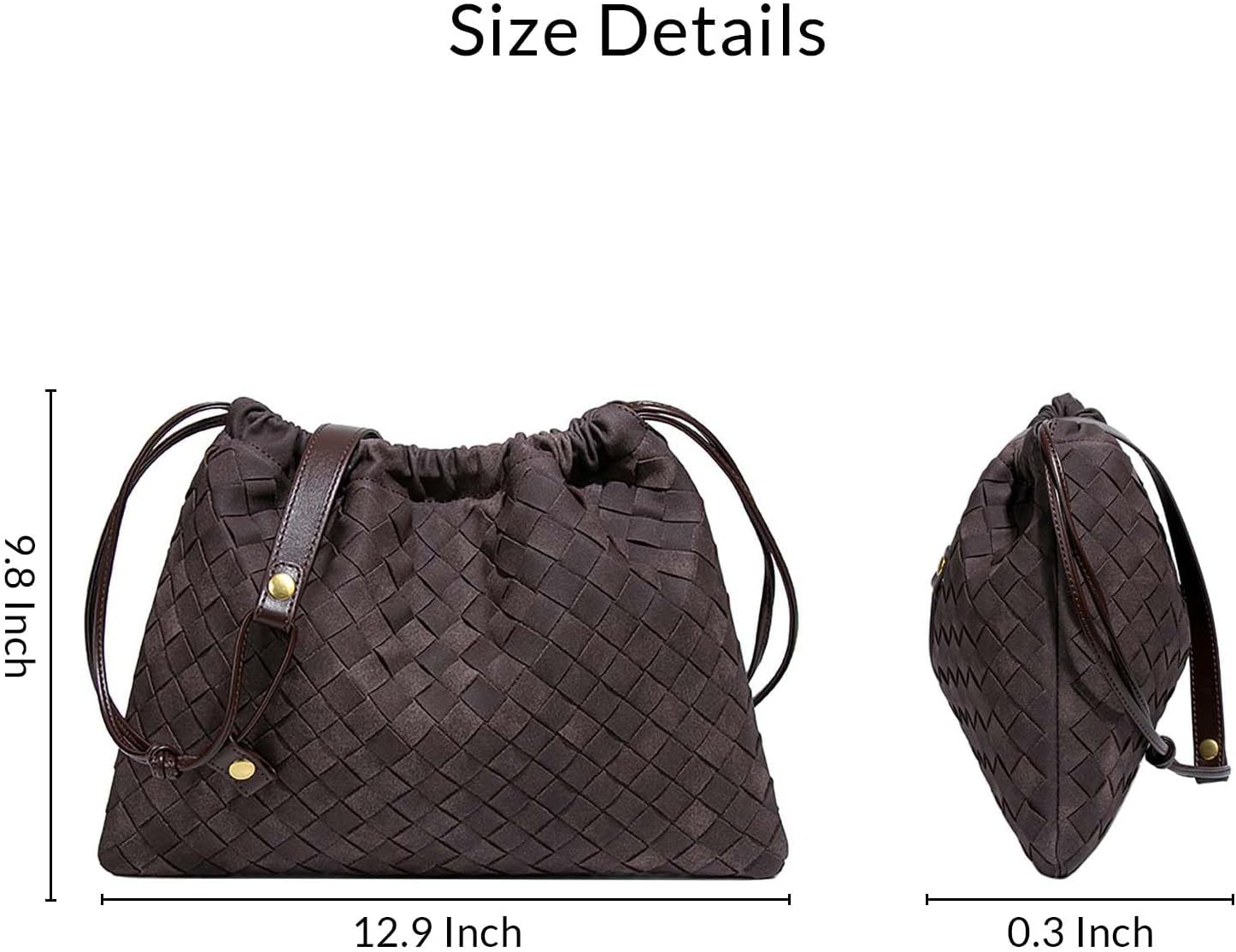 Suede Woven Hobo Tote Bag for Women Slouchy Underarm Shoulder Leather Drawstring Bag Crossbody Purses (Coffee) - Image 4