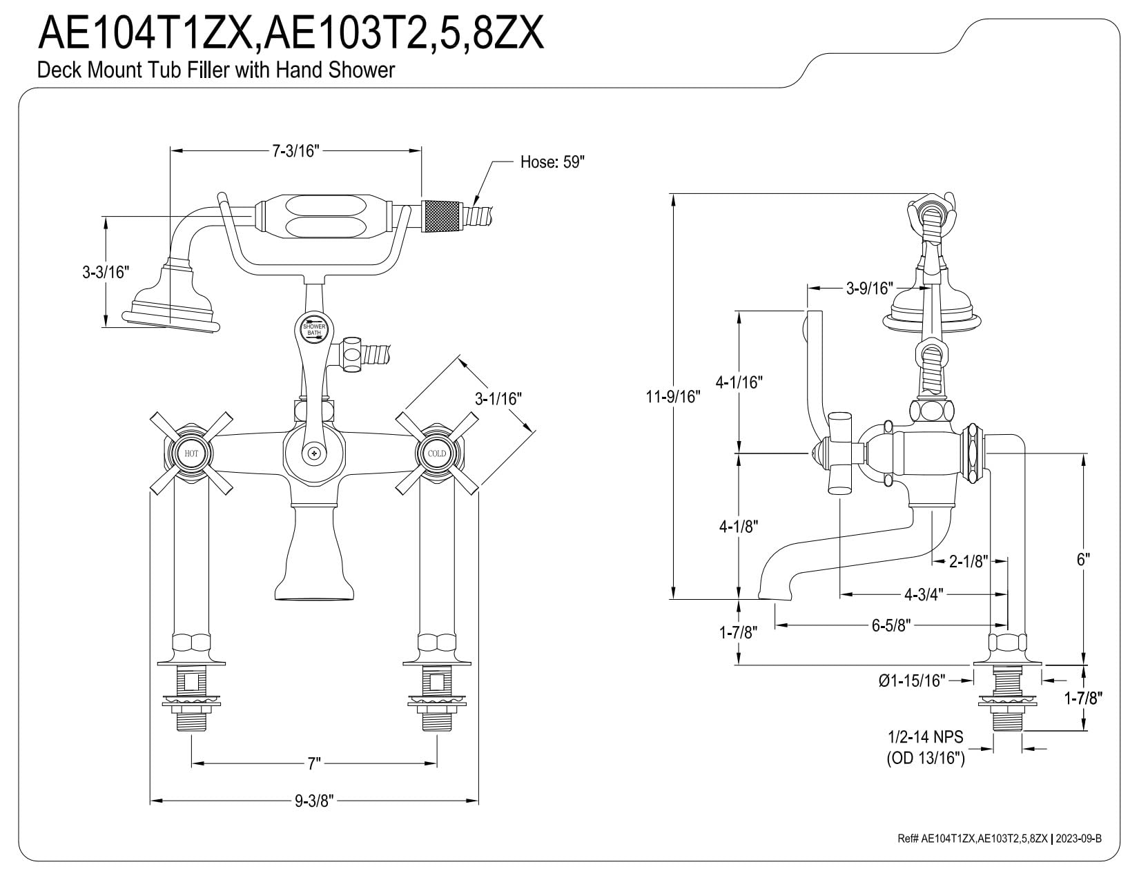 Aqua Vintage AE104T1ZX Millennium Deck Mount Clawfoot Tub Faucet