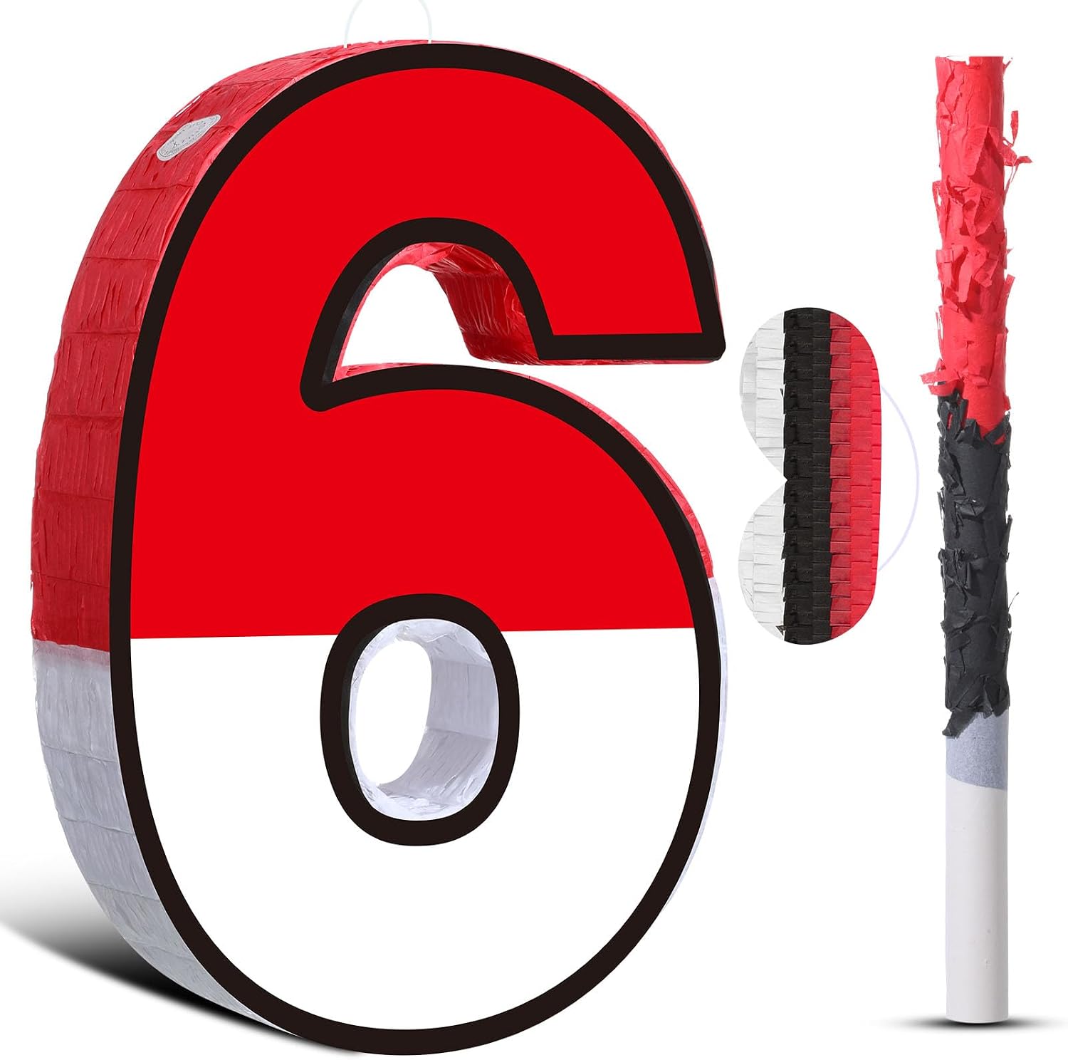 Pasimy Number 7 Piñata Red and White Cartoon Animation Piñata with Stick Blindfold Confetti for Video Game Birthday Party Baby Shower Anniversary Celebration Decorations, 15.7 x 12.6 Inch
