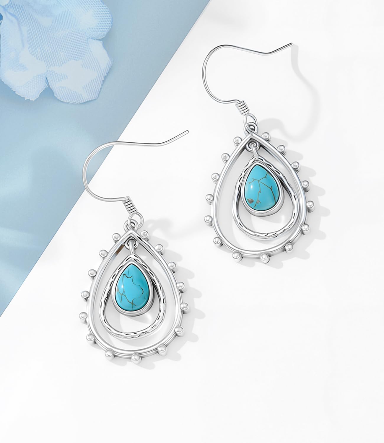 Southwest Real Turquoise Earrings for Women 925 Sterling Silver Genuine Boho Style Green Teardrop Gemstone Earring Jewelry for Her Wife Mom - Image 8