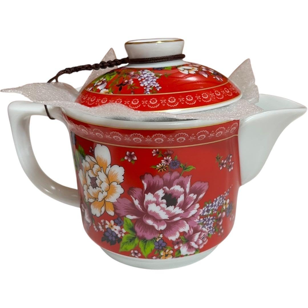 Amazon.co.jp: 台湾茶器セット 新太源 急須 湯呑み 赤 花柄 陶器