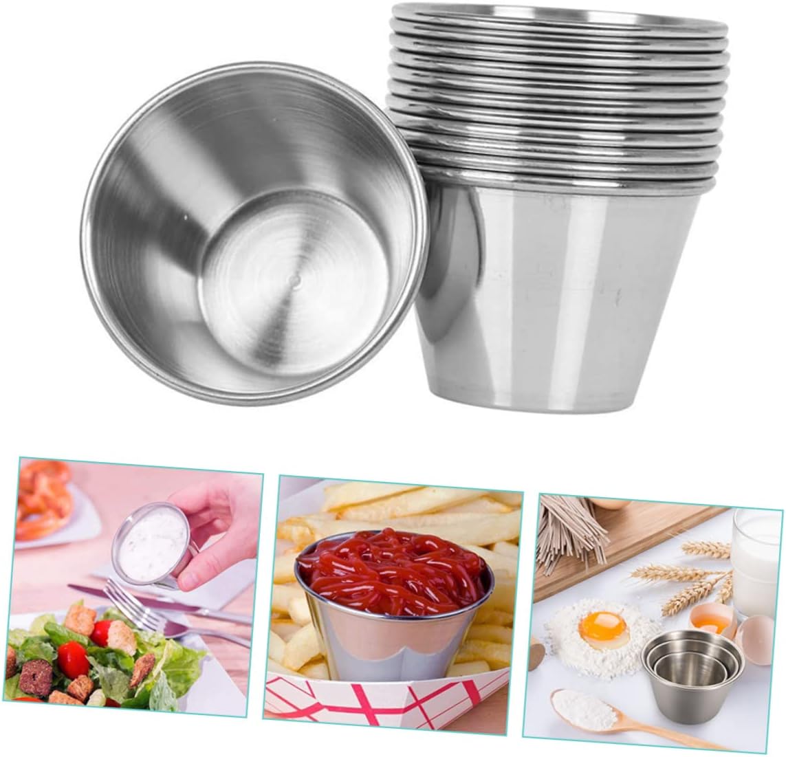 304 Stainless Steel Sauce Cups Small Round Condiments Sturdy for Chili Tomato Sauce Seasonings