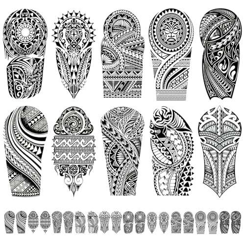 20 Fogli Tribal Maori Tatuaggi Temporanei Da Uomo e Da Donna Per Adulti Impermeabile Tatuaggi Finti Stickers Tattoo Temporanei Tatuaggio Finto Neri Rimovibili Tatuaggio Trasferelli Adulti Per Braccio