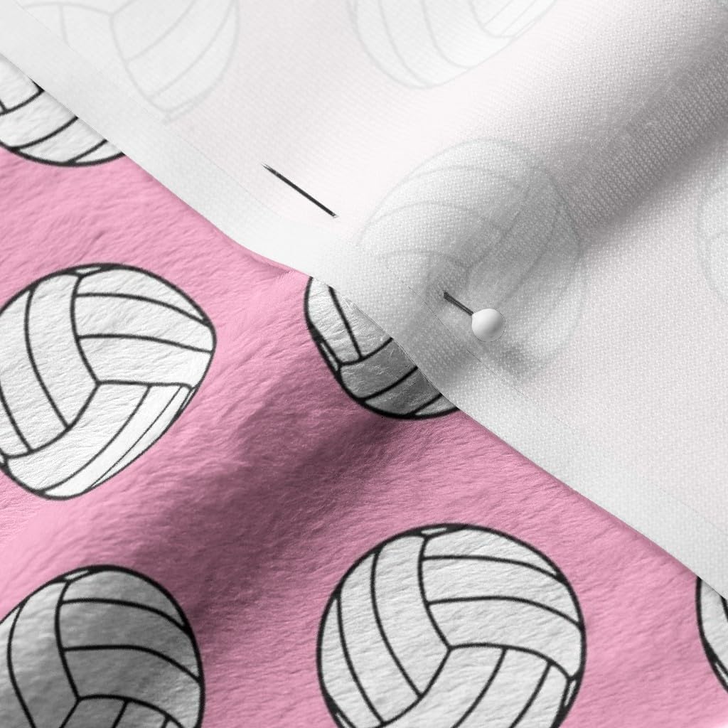 Spoonflower Fabric - Black White Sports Volleyball Balls Carnation Pink Volley Power Team Printed on Minky Fabric by The Yard - Sewing Baby Blankets Quilt Backing Plush