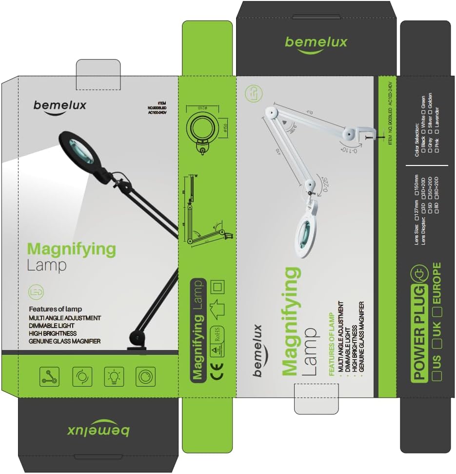 Bifocals Magnifying Desk Lamp with Clamp, 5 Diopter with 20 Diopter, 6 Inch Detachable Lens and 120PCS LEDs, 3 Color Modes 1200 Lumens Swivel Arm Magnifying Lamp with Light for Crafts (White)