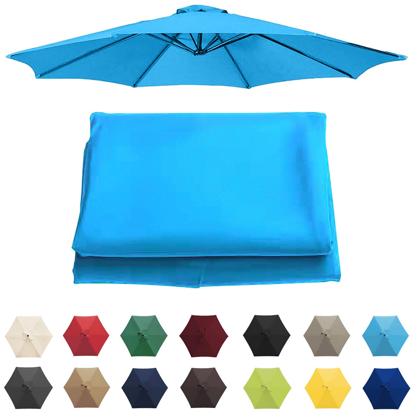 Replacement Parasol Covers 300cm 8/6 Ribs Garden Parasol Replacement Canopy Cover, 200cm 6 Ribs 270cm 6/8 Ribs Sun Umbrella Replacement Cloth(Color:Lake blue,Size:6 ribs-2.7 m(8.8ft))