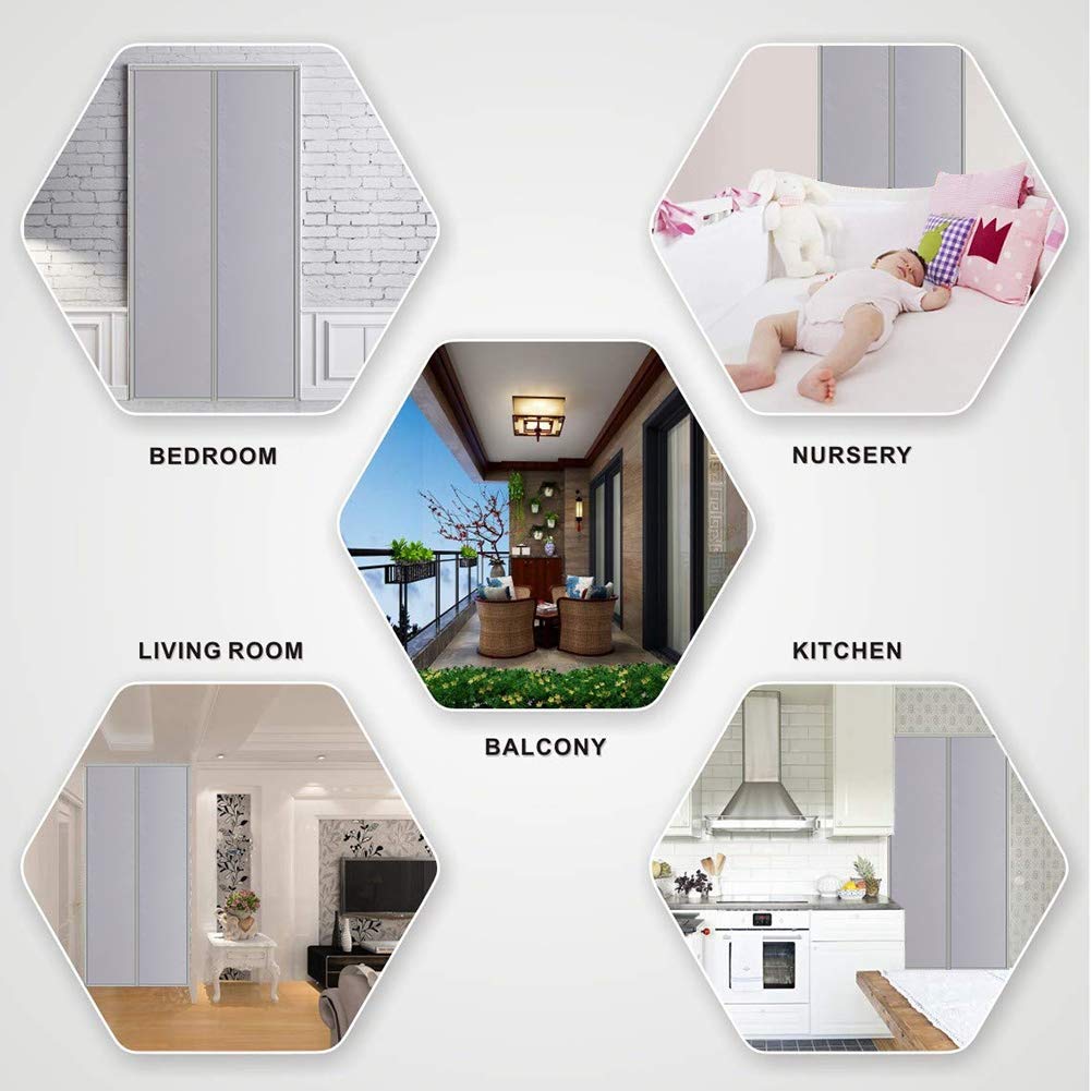 Moustiquaire Porte Magnétique, Automatiquement Fermé Pliable Coupe-Vent Imperméable Isolation, Porte Magnétique Isolant Thermique for Le Salon/Porte Patio - Gris, 225x265cm