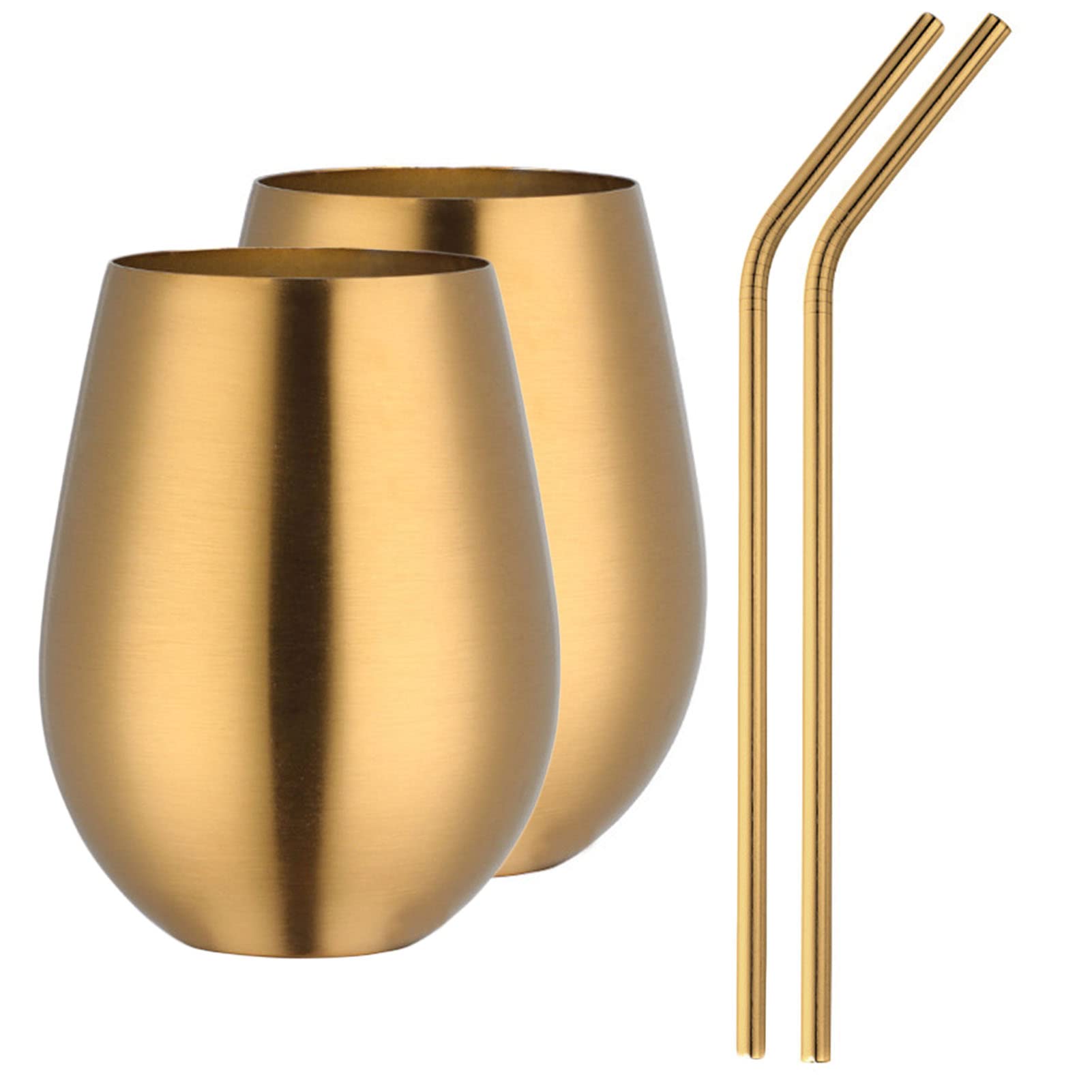 500ML Stainless Steel Beer ​Glasses,Stemless Wine Glass Tumbler Cup,Unbreakable Shatterproof Metal Drinking Coffee Beer Mug,2Packs Gold