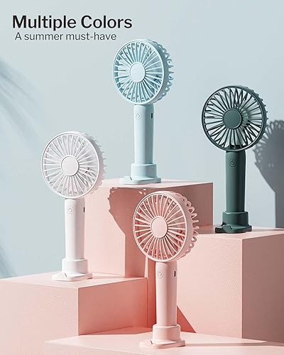Miniatura 6 de Paquete de 2 ventiladores de mano portátiles, mini ventilador recargable por USB, ultra silencioso, 3 velocidades con base de soporte para teléfono,
