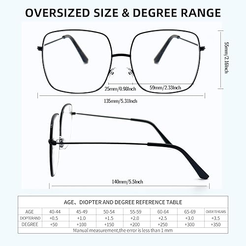 Miniatura 10 de Oversized Square Metal Reading Glasses Women Men, Lady Large Frame Eyeglasses, Blue Light Blocking Computer Readers