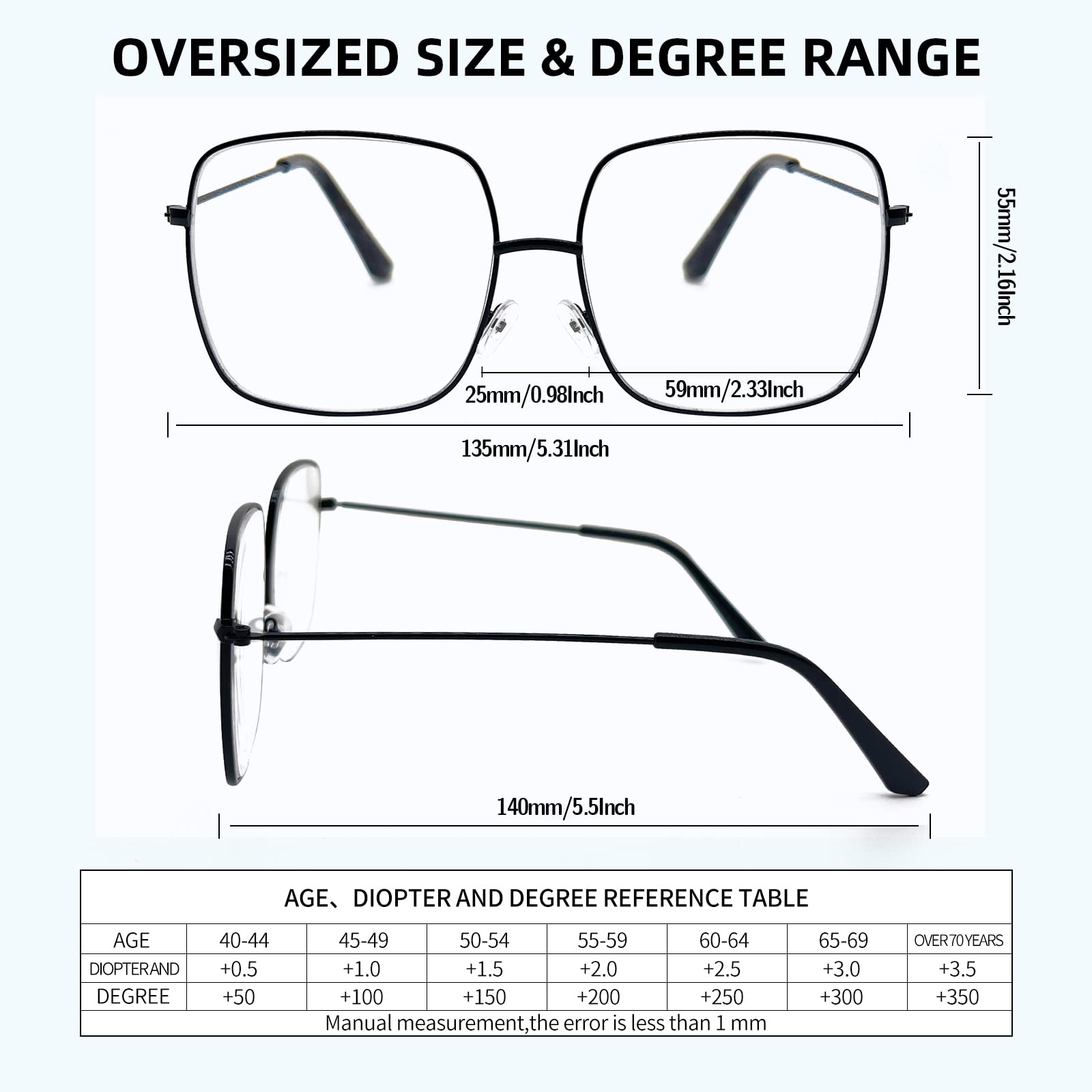 KAEOISFU Oversized Fashion Square Metal Reading Glasses Women Men, Large Blue Light Blocking Computer Readers - Image 2