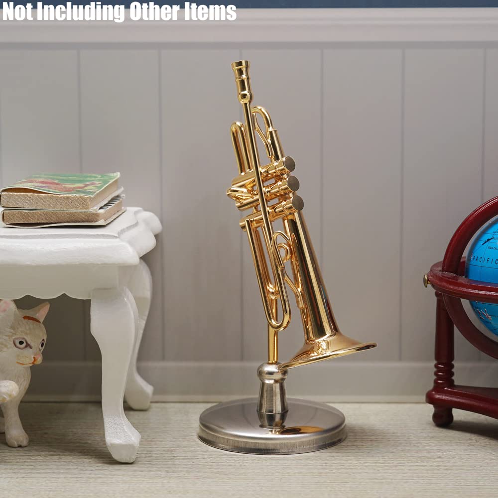 1/12 Scale Miniature Trumpet With Case | Dollhouse Accessory For Miniature Displays & Collections - View #3