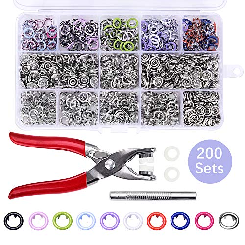 200 Sets Snap Fasteners Kit Tool, Metal Snap Buttons Rings with Fastener Pliers