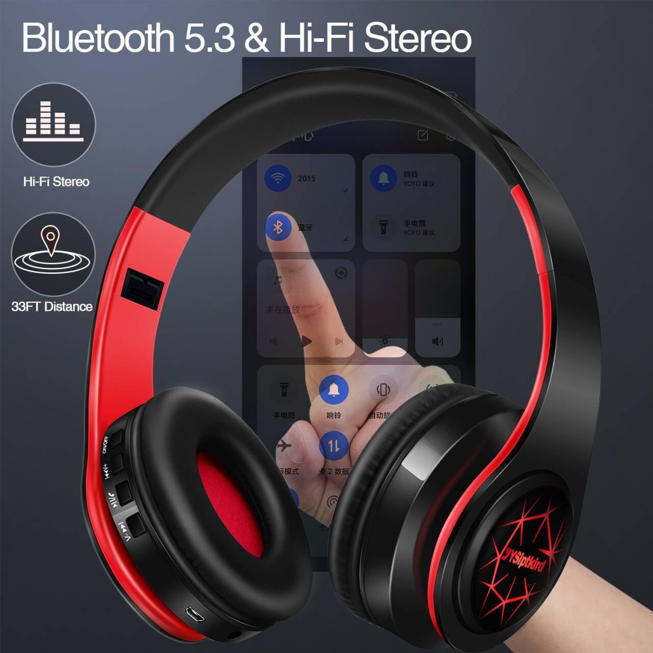 Bluetooth-Kopfhörer, Chat - Komfortable Over-Ear-Stereo-Kopfhörer, 6 atmende LED-Lichter, kabelloses Headset für Erwachsene, Teenager, Kinder, für Handy/Samsung/Pad/PC/Android/Laptop/TV (rot)