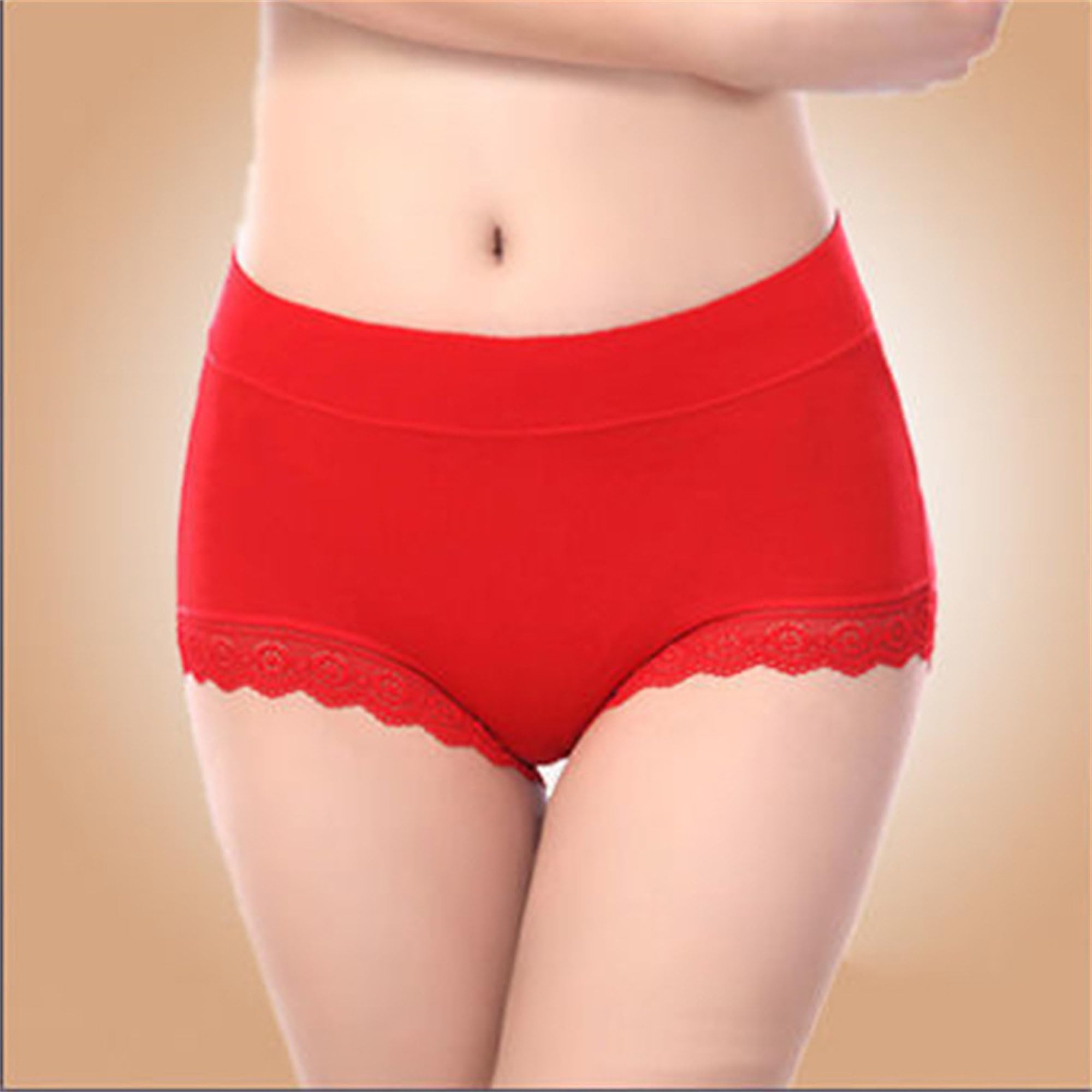 Calzoncillos de modal para mujer, talla grande, color sólido, transpirables, con encaje, multicolor, suaves y cómodos (rojo, 5 unidades, M)