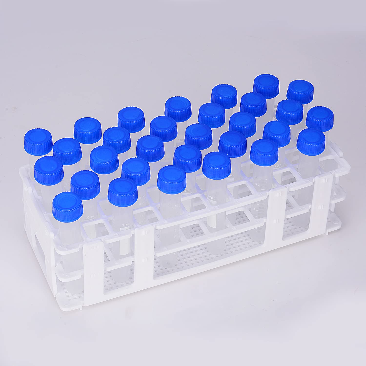Gradilla para Tubos de Ensayo 16 mm 60-Plazas Soporte Plástico Blanco Desmontable 3 Niveles