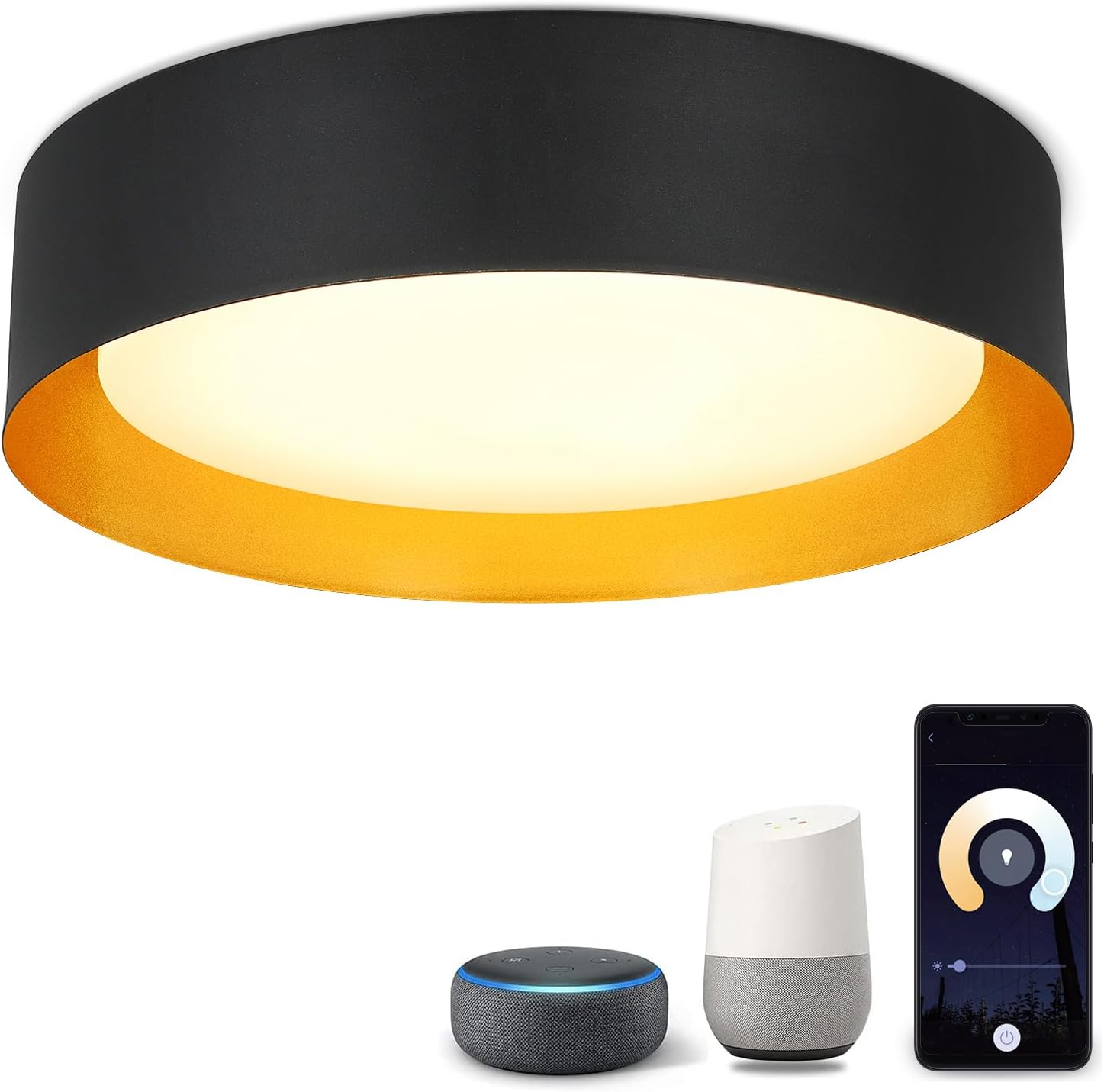 Depuley 30W Smart WiFi LED Flush Mount Ceiling Light, APP Remote Control with Alexa, Google Smart Home Lighting, 15in Modern Dimmable Voice Control Light Fixture for Living Room, Bedroom, Kitchen