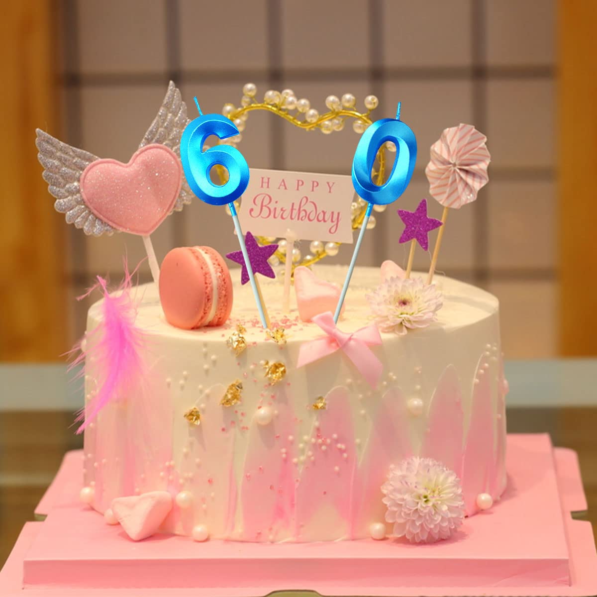 Velas Azules De 60 Cumpleaños Para Tartas, Número 60 6 Con