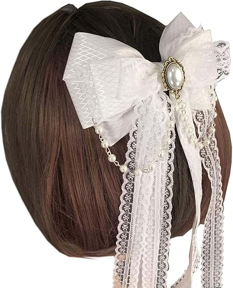 Amazon Co Jp 珠の鎖の頭飾りの精巧な蝶結び かわいい女の子の長いリボンの頭飾り ロリのファッションの中で不可欠な頭飾り Color ホワイト ホーム キッチン