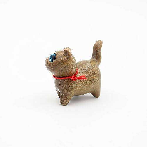 Miniatura 2 de Green Sandalwood Hand Carved Wood Cat, Kitten & Treasure Cat Sandalwood Sculpture Gift & Home Decor Figurine