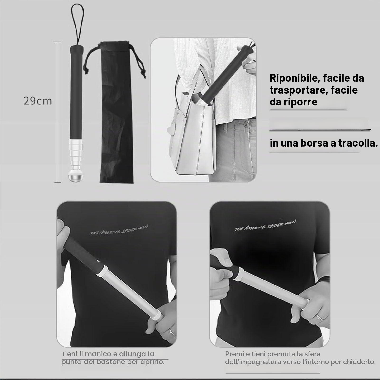 Bastone Telescopico per Cieco - 125 Cm（50,7″） | Bastone Non Vedenti in lega di titanio per - punta rotante per persone con problemi di vista e non vedenti(7 sect.,125cm)