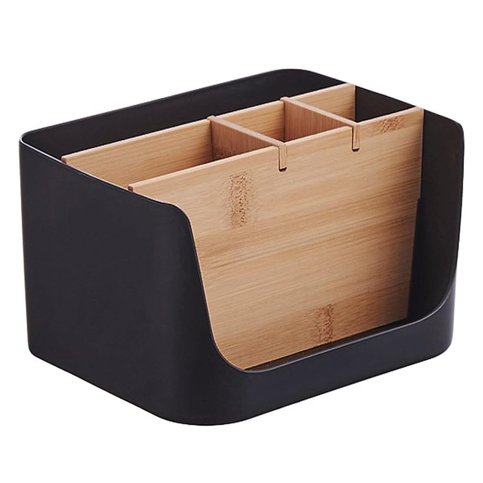 Organizador Escritorio, Organizador Lapices, Organizador de Escritorio de Madera, Organizador de Escritorio de Bambú 5 Compartimentos, Organizador de Escritorio de Madera Multifuncional, Negro