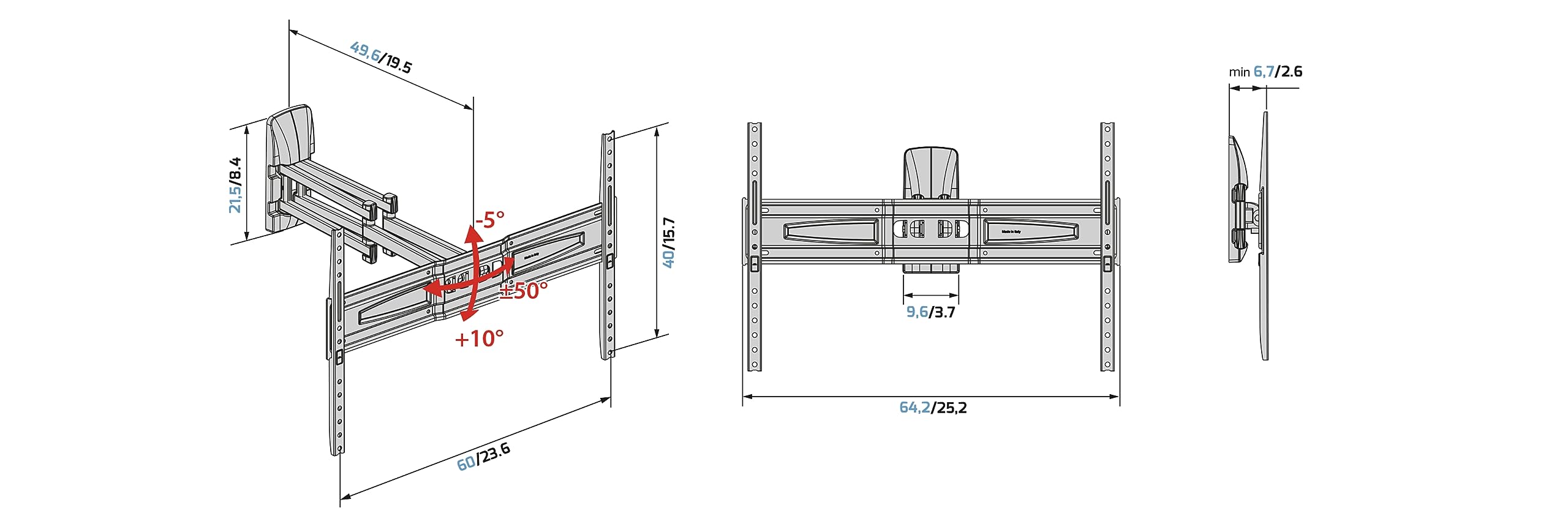 Meliconi FLATSTYLE FDRP600, Supporto TV Parete a Doppio Braccio e Doppia Inclinazione, Staffa per TV a Schermo Piatto da 40" a 82", Attacco VESA 300-400-600x400, Portata 45 Kg, Nero | Doppia Inclinazione, Staffa TV 40" a 82", Attacco VESA 300-400-600x400,