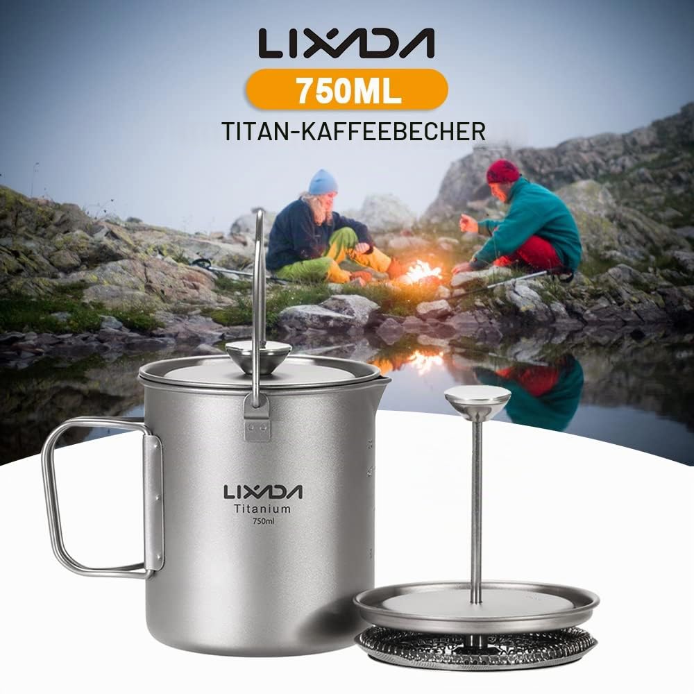 Lixada Camping Titanium Kaffeetasse 750ml Tragbar mit Deckel