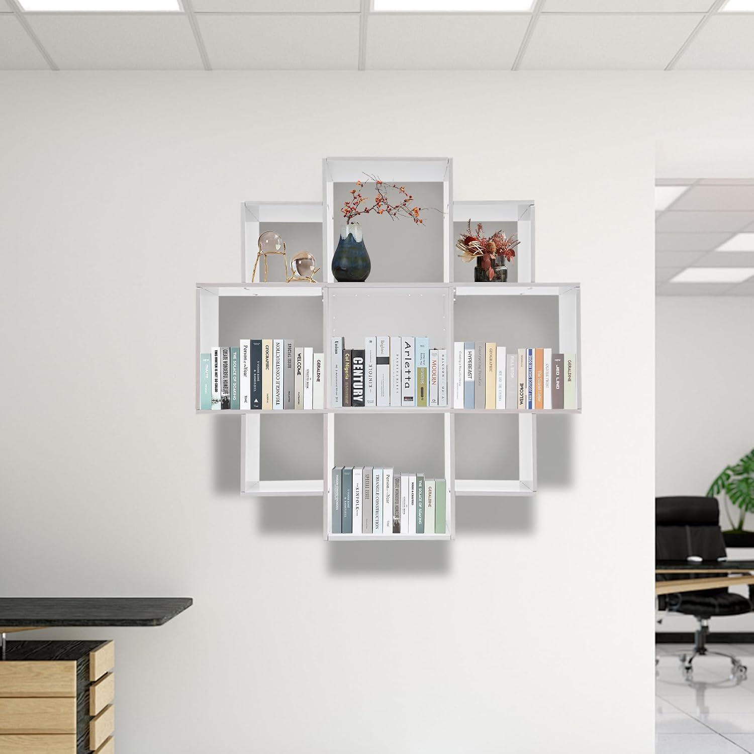Bloom Wall Shelf, 9-Compartment Bookcase, Modern Style, Wall-Mounted Shelf for Living Room, Office, Bedroom, Kitchen